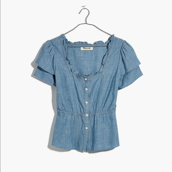Madewell Tops - NWT Madewell Chambray Ruffle Sleeve Peplum Top